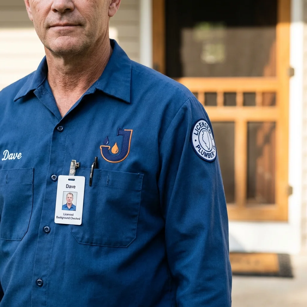 Licensed plumber showing ID badge in New Berlinville, PA