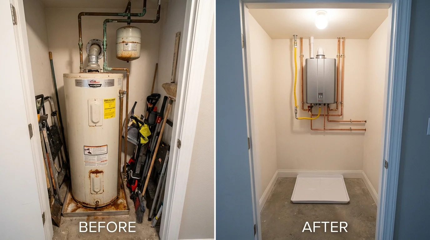 Tank water heater versus wall-mounted tankless unit comparison for New Berlinville, PA homeowners