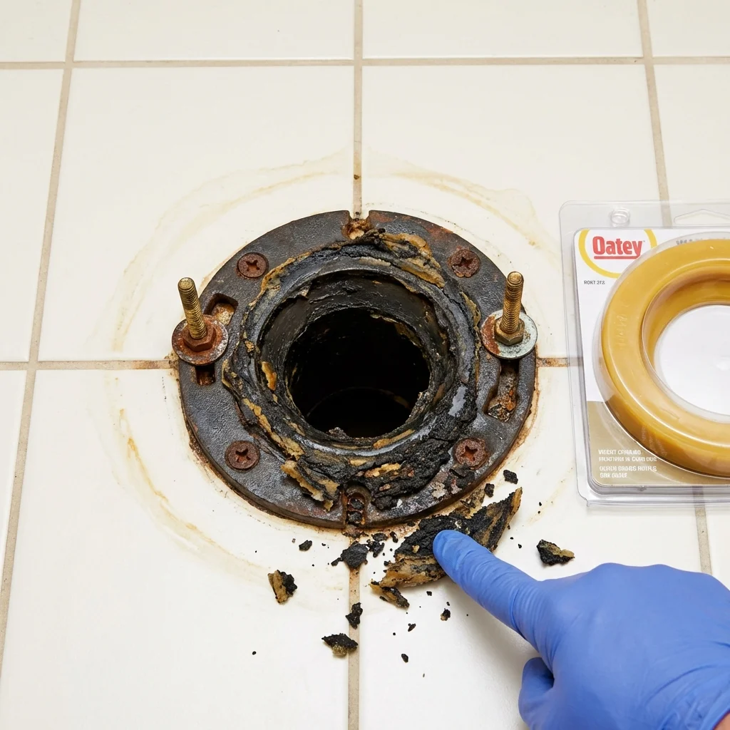 Failed wax ring showing water seepage at the base of a toilet in a New Berlinville, PA home